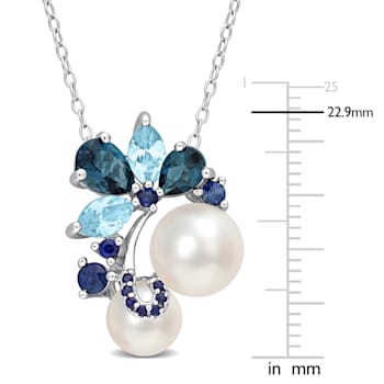 7-9MM Freshwater Cultured Pearl and 2 3/4 CT TGW Topaz and Sapphire
Pendant in Sterling Silver