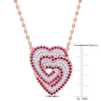 Created White Sapphire and Created Ruby Interlocking Hearts Sterling
Silver Pendant with Chain
