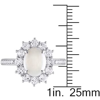 2 CT TGW Opal, White Topaz and 1/10 CT TW Diamond Halo Ring in Sterling Silver