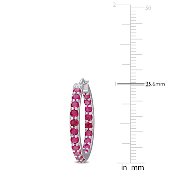 3 CT TGW Created Ruby Inside Outside Hoop Earrings in Sterling Silver