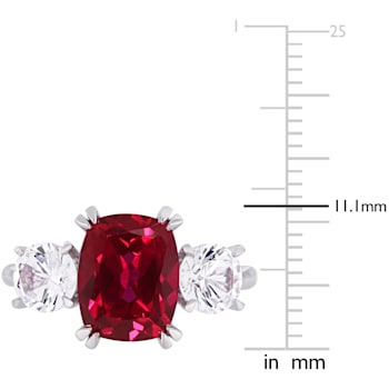 6 1/10 CT TGW Created Ruby and Created White Sapphire Three Stone Ring
in 10K White Gold