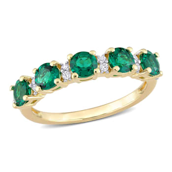 1 2/5 CTW Created Emerald and Created White Sapphire Ring in Yellow Gold
Plated Sterling Silver
