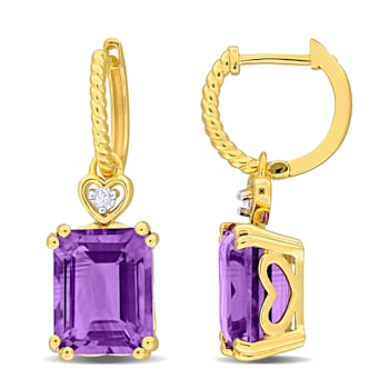 6 1/2 CT TGW Amethyst and White Topaz Drop Earrings in Yellow Plated
Sterling Silver
