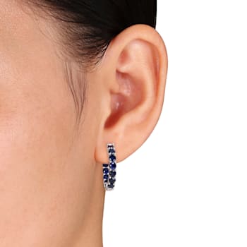 4 1/3 CT TGW Created Blue Sapphire Inside Outside Hoop Earrings in
Sterling Silver