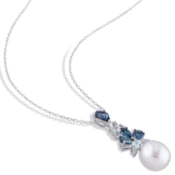 9.5-10MM Freshwater Cultured Pearl and 3 1/4 CT TGW Topaz Pendant with
Chain in Sterling Silver