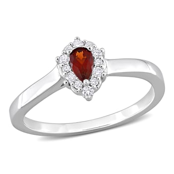 1/4 CTW Garnet and 1/10 CTW Diamond Teardrop Ring in Sterling Silver