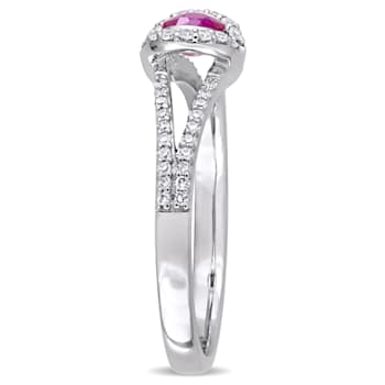 1/3 CT TGW Ruby and 1/5 CT TW Diamond Halo Engagement Ring in 14K White Gold