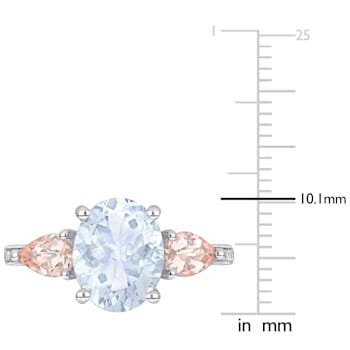 3 CT TGW Ice Aquamarine and Morganite with Diamond Accent 3-Stone
Cocktail Ring in Sterling Silver