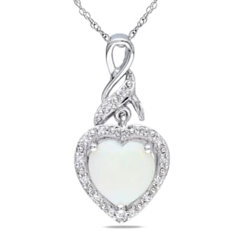 1 1/5 CT TGW Opal and Diamond Accent Heart Twist Pendant with Chain in
Sterling Silver
