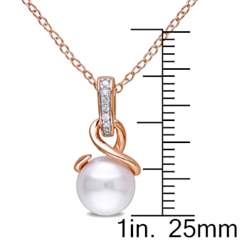 8MM Freshwater Cultured Pearl and Diamond Twist Pendant with Chain in
Rose Plated Sterling Silver