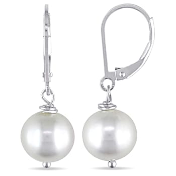 10 - 11 MM White Cultured Freshwater Pearl Leverback Drop Earrings in
Sterling Silver