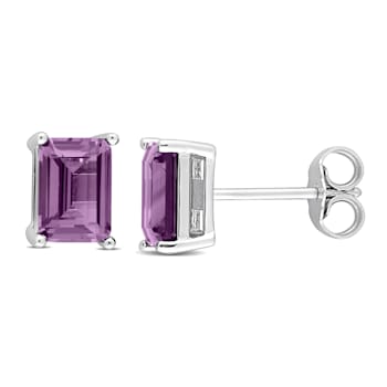 3 CT TGW Octagon Simulated Alexandrite Stud Earrings in Sterling Silver