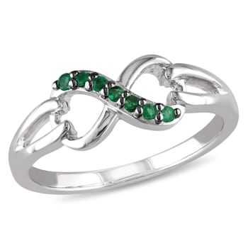 1/7 CTW Emerald Accent Infinity Ring in Sterling Silver with Black
Rhodium Plated