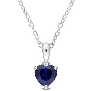 7/8 CT TGW Created Blue Sapphire Solitaire Heart Pendant with Chain in
Sterling Silver