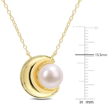 8-8.5MM Freshwater Cultured Pearl Crescent Moon Pendant with Chain in
Yellow Sterling Silver