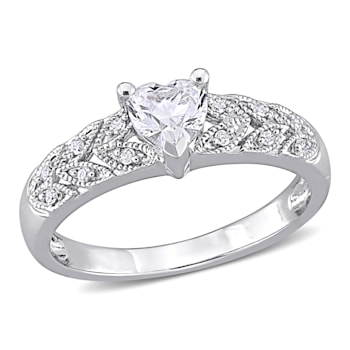 3/5 CT TGW Created White Sapphire and Diamond Accent Vintage Ring in
Sterling Silver