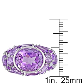 10 3/8 CT TGW Amethyst and 1/10 CT TW Diamond Cluster Ring in Sterling Silver