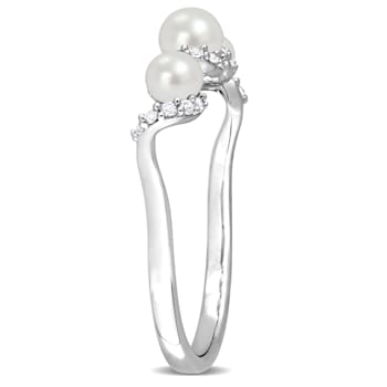 3-4MM Freshwater Cultured Pearl and 1/4 CT TGW Created White Sapphire
Swirl Ring in Sterling Silver