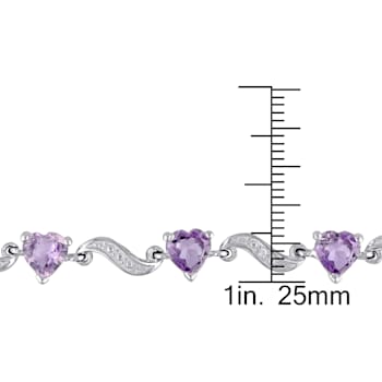 5 CT TGW Amethyst and Diamond Heart S-Link Bracelet Sterling Silver