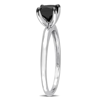 1 ct Black Diamond Solitaire Engagement Ring in 10K White Gold