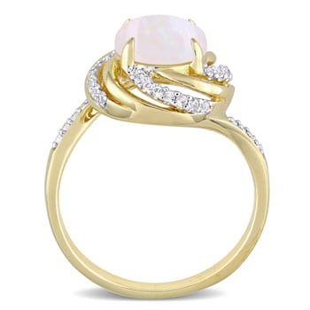 1 3/8 CT TGW Opal, White Topaz and Diamond Accent Interlaced Ring in
Yellow Plated Sterling Silver