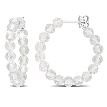 4ctw White Topaz Beaded Hoop Earrings in Sterling Silver