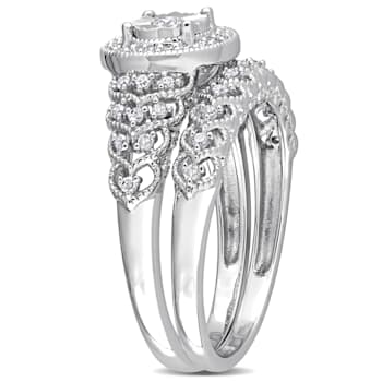 1/3 CT TW Diamond Halo Bridal Ring Set in Sterling Silver