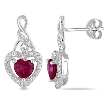1 1/6 CT TGW Created Ruby and 1/8 CT TW Diamond Heart Twist Earrings in
Sterling Silver