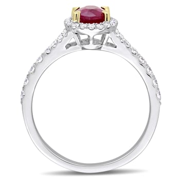 7/8 CT TGW Ruby and 1/2 CT TW Diamond Halo Ring in 14K White Gold