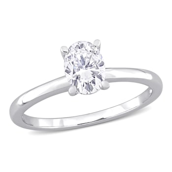 1 CT DEW Oval Created Moissanite Solitaire Engagement Ring in Sterling Silver