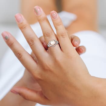 8-8.5MM Freshwater Cultured Pearl and 1/10 CT TW Diamond Open Heart Ring
in Sterling Silver