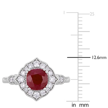 1 1/4 CT TGW Ruby and 1/3 CT TW Diamond Halo Ring in 14K White Gold