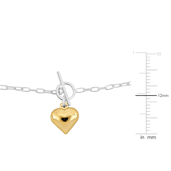 Heart Charm Bracelet in 2-Tone White and Yellow Plated Sterling Silver