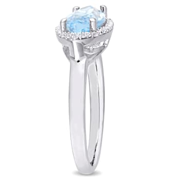 2 7/8 CT TGW Sky Blue and White Topaz Halo Ring in Sterling Silver