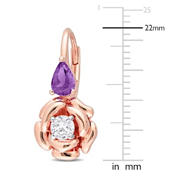 1 1/3 CT TGW African-Amethyst and White Topaz Rose Earrings in Rose
Plated Sterling Silver
