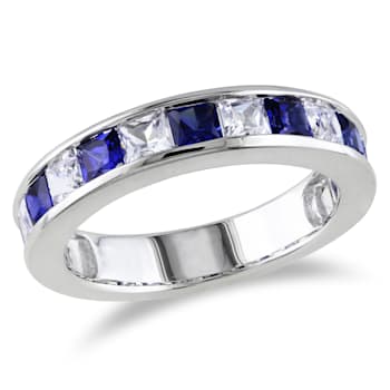 2 3/8 CTW Created White and Blue Sapphire Anniversary Band in Sterling Silver