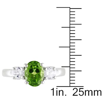 1 7/8 CTW Peridot and Created White Sapphire 3-Stone Ring in Sterling Silver