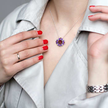 4 2/5 CT TGW Garnet and Amethyst Quatrefoil Floral Pendant with Chain in
Sterling Silver