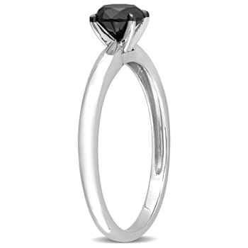 3/4 ct Black Diamond Solitaire Engagement Ring in 14K White Gold