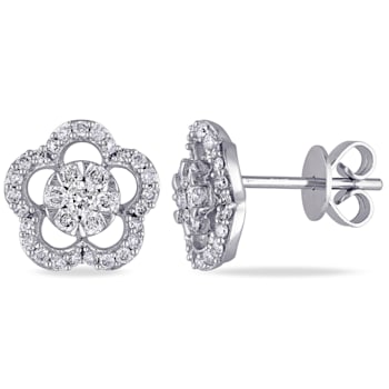 1/2 CT TW Diamond Floral Earrings in 14k White Gold