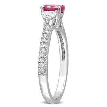 3/5 CT TGW Ruby and 1/2 CT TW Diamond Three-Stone Ring in 14K White Gold
