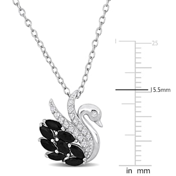 1 3/8 CT TGW Black Spinel and White Topaz Swan Pendant Necklace in
Sterling Silver