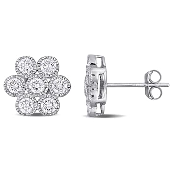 1 CT TW Diamond Flower Stud Earrings in 14k White Gold