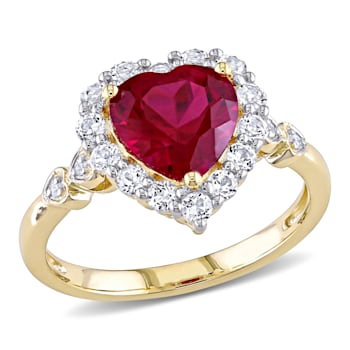 3 1/2 CT TGW Created Ruby, White Topaz and Diamond-Accent Heart Halo
Ring in 10K Yellow Gold