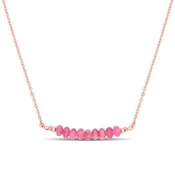 3/4ctw Pink Tourmaline Bead Bar Necklace in Rose Plated Sterling Silver