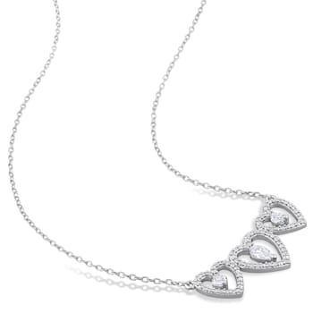 1/2 CT TGW White Topaz and 1/5 CT TW Diamond Triple Heart Necklace in
Sterling Silver