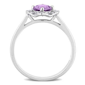 5/8 CT TGW Amethyst and 1/10 CT TW Diamond Halo Ring in Sterling Silver