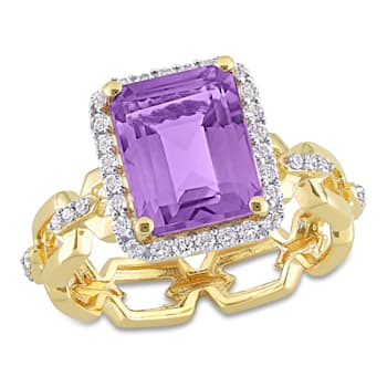 3 1/2 CT TGW  Multi-Gemstones and Diamond Accent Link Ring in Yellow
Plated Sterling Silver