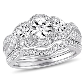 1/4 CT TW Diamond 3-Stone Bridal Set in Sterling Silver