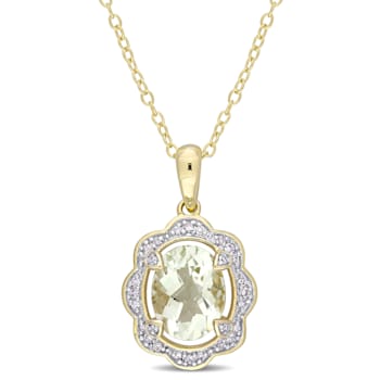 1 5/8 CT TGW Green Quartz and 1/10 CT TW Diamond Pendant with Chain in
Yellow Plated Sterling Silver